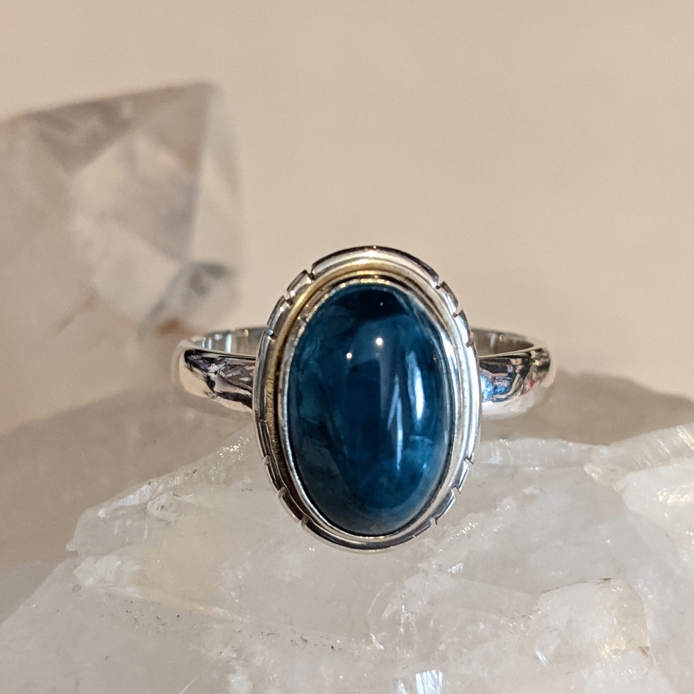 Natural Blue Apatite, 925 Silver Ring, Size 8.5
